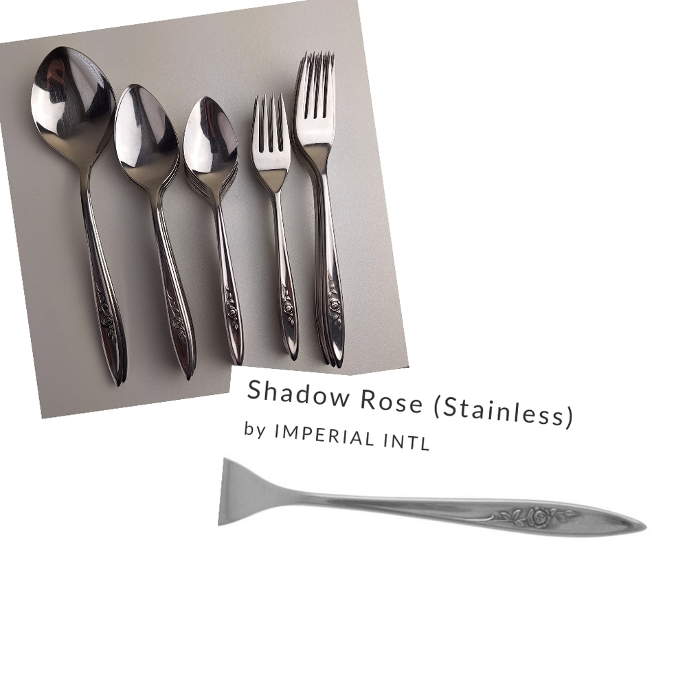 32 Piece Shadow Rose By Imperial Stainless Steel Flatware Set Forks SpoonsVinta